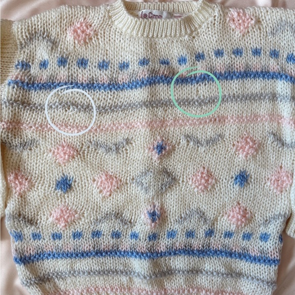 Le Crop Top Vintage Women's Sweater w/ Pink, Blue & Grey Design - Picture 9 of 12